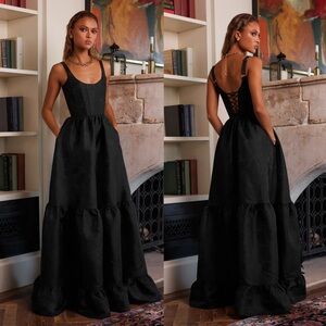 V. Chapman The Avery Maxi Dress in Black Windsor Brocade Size 2